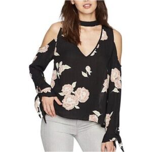 Cupcakes and Cashmere Jon Blouse black floral high neck cold shoulder size S